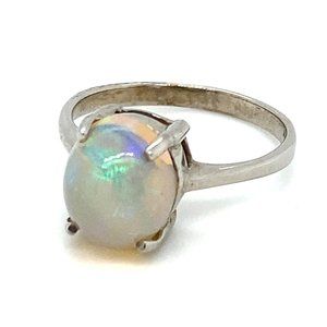 White Opal 3.02ct Platinum Solid Silver Ring